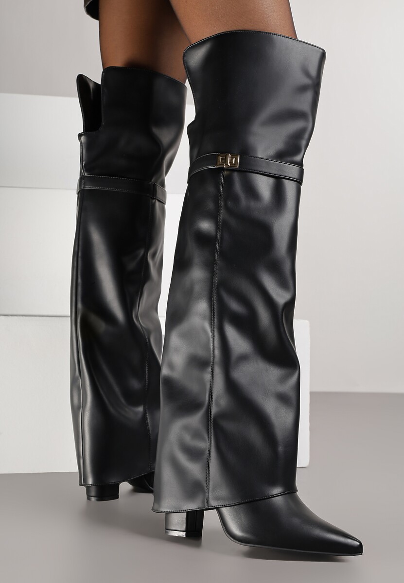 Czarne Eleganckie Kozaki za Kolano z Cholewką Imitującą Nogawkę Zenesseria