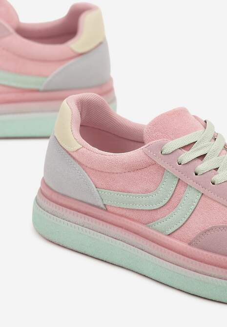 Różowe Sneakersy Typu Kultowe Tenisówki na Niskiej Platformie Olritia