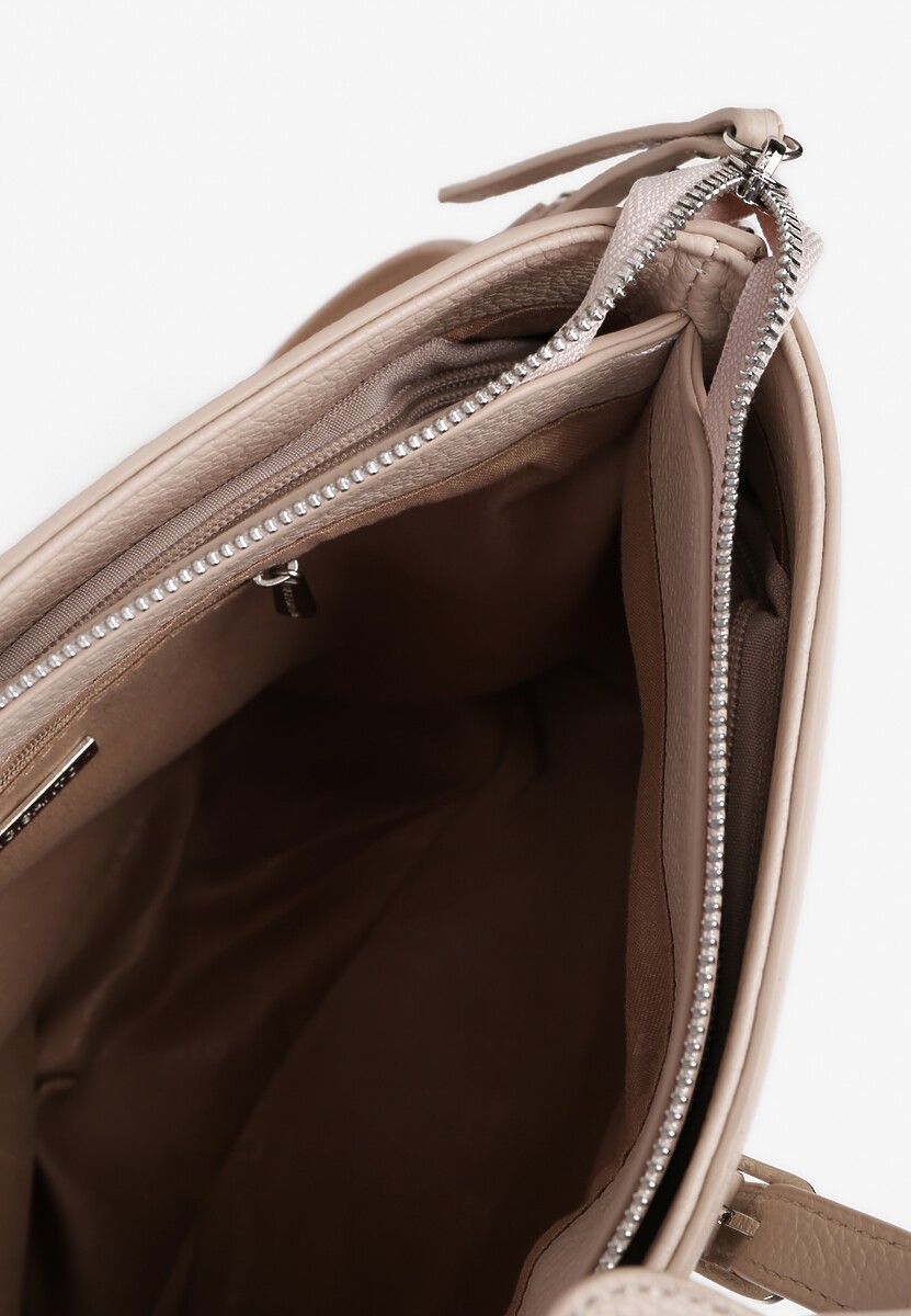 Ciemnobeżowa Torebka na Ramię Ozdobiona Paskiem Tanaviana