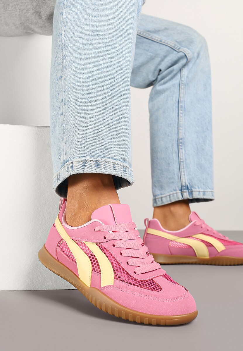 Fuksjowe Sneakersy Tenisówki z Geometrycznym Motywem Amotheira