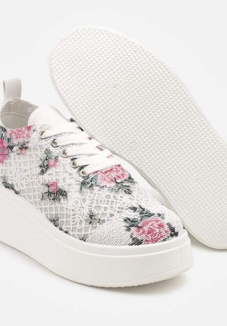 Białe Ażurowe Sneakersy Vices na Platformie w Kwiaty Halvisa