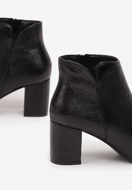 Czarne Metaliczne Botki na Niskim Słupku Serapana