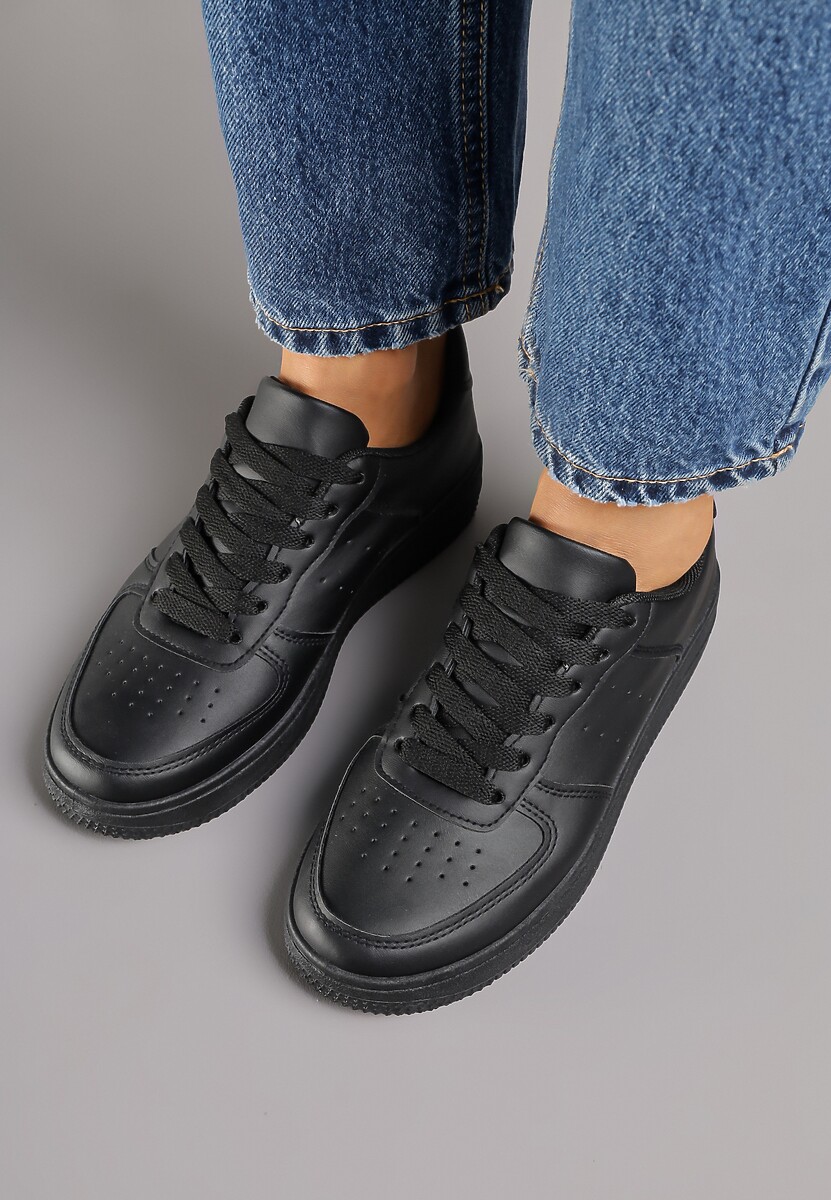 Czarne Sneakersy Sznurowane na Grubej Podeszwie Taleith