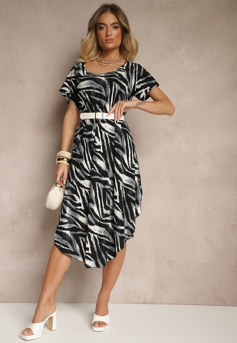 Czarna Rozkloszowana Sukienka z Bawełny  z Dłuższym Tyłem Ronellea