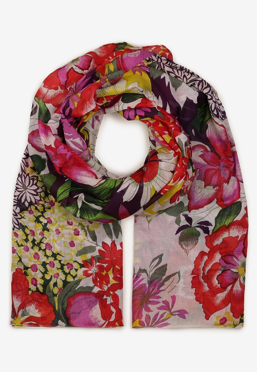 Fioletowo-Różowy Szalik Apaszka z Bawełny w Kwiecisty Wzór Lixia