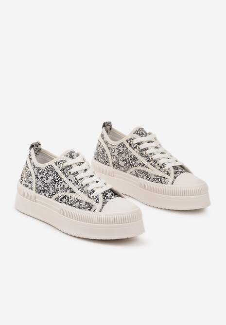 Beżowo-Czarne Trampki na Platformie z Abstrakcyjnym Wzorem Wulinea