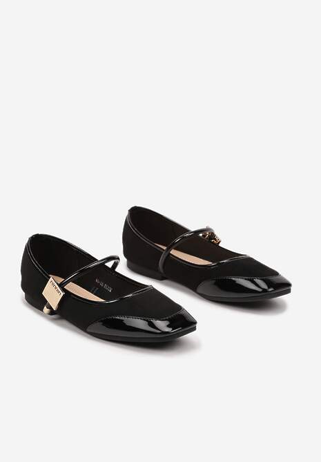 Czarne Balerinki z Lakierowaną Wstawką i Ozdobną Sprzączką Neorwen