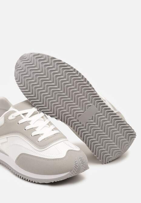 Szare Sneakersy na Płaskiej Podeszwie z Metalicznym Wykończeniem Zelmora