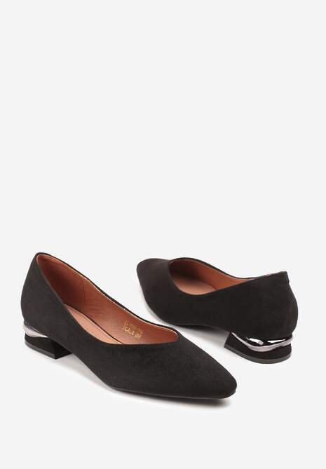 Czarne Czółenka Vices ze Skórzaną Wkładką na Ozdobnym Słupku Delvila