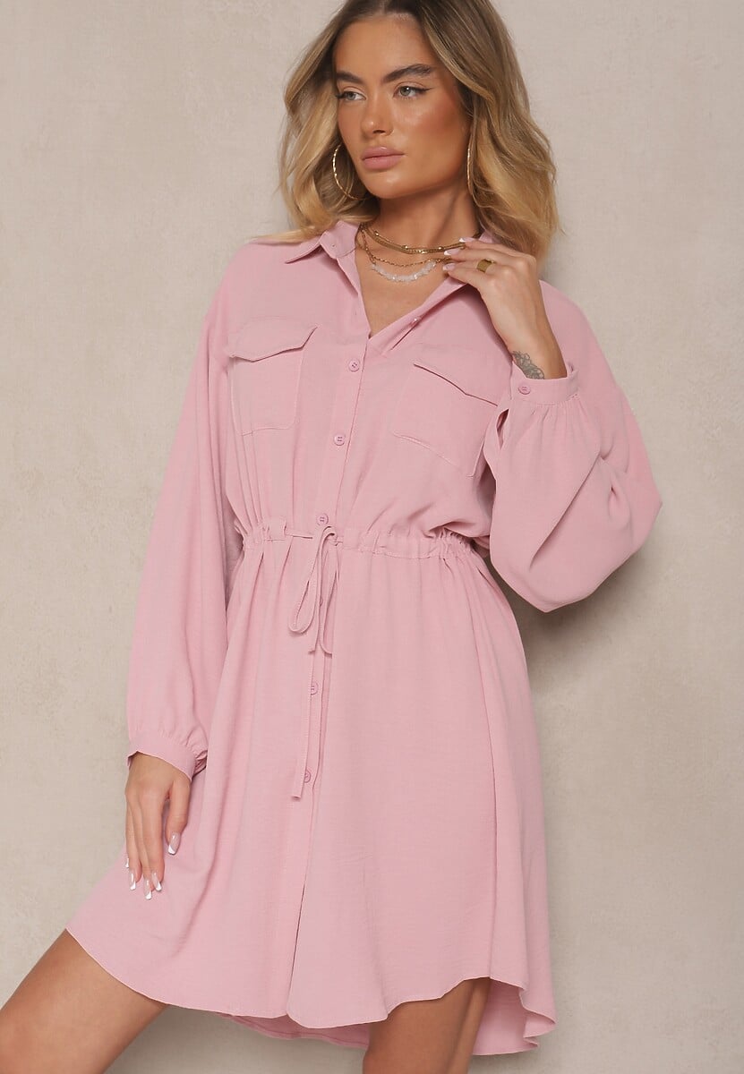 Zielona Sukienka Koszulowa z Bawełną Ozdobiona Wiązaniem Uladrisa