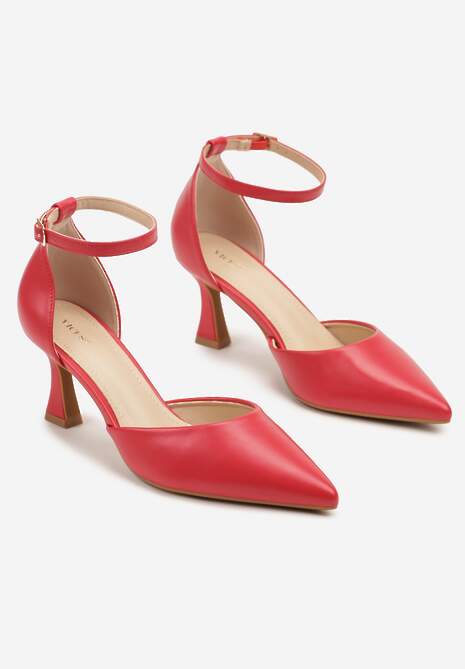 Czerwone Czółenka Vices na Klepsydrze z Noskiem w Szpic i Klamerką Nusithia