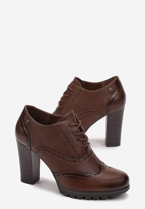 Brązowe Sznurowane Półbuty na Słupku Guirguis