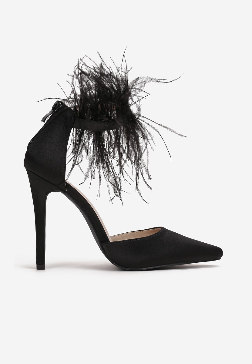 Czarne Sandały z Piórami Geanesh