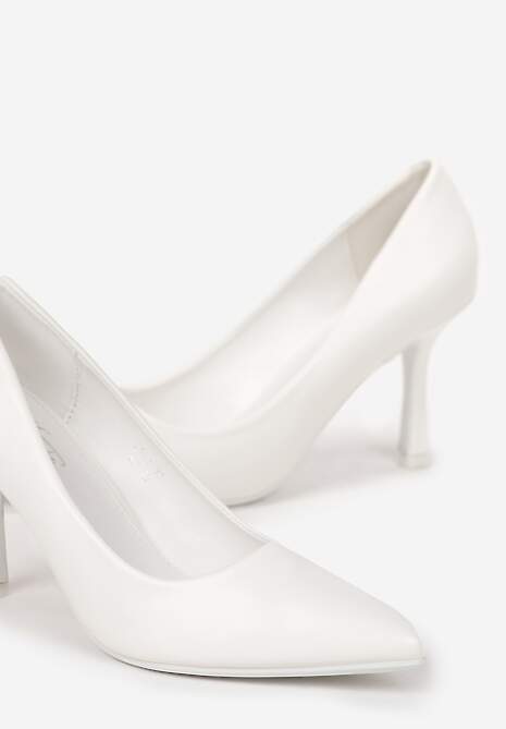 Białe Szpilki z Ekoskóry na Szpiczastym Noskiem Casson