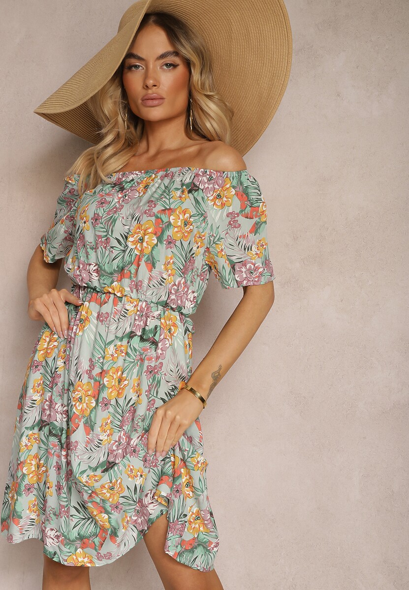 Czarn-Różowa Sukienka z Bawełny w Kwiatowy Print Dimizama