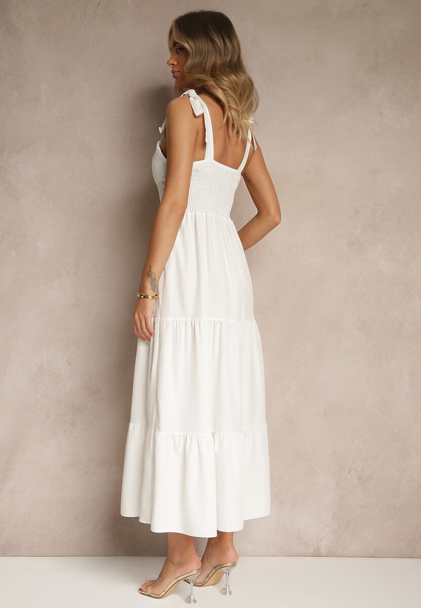 Biała Sukienka z Wiskozą Falbanami i Wiązaniem Nilarrea