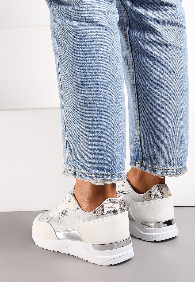 Białe Brokatowe Sneakersy z Metalicznymi Wstawkami Decima