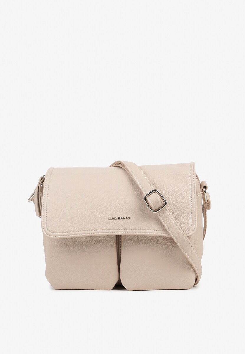 Beżowa Prostokątna Torebka Typu Listonoszka z Klapą Savireone