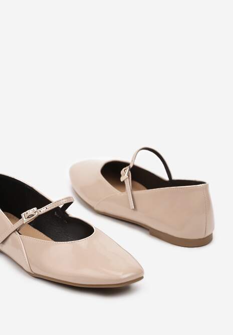 Beżowe Casualowe Balerinki Mary Jane z Ozdobnym Paseczkiem ze Sprzączką Nailira