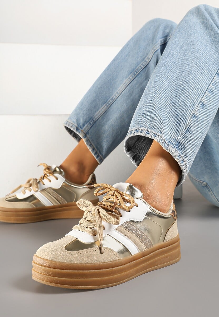 Panterkowe Sneakersy w Stylu Tenisówek Ozdobione Brokatem Teladriena