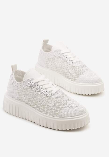 Białe Sneakersy Vices na Platformie z Ażurową Cholewką Lumerise