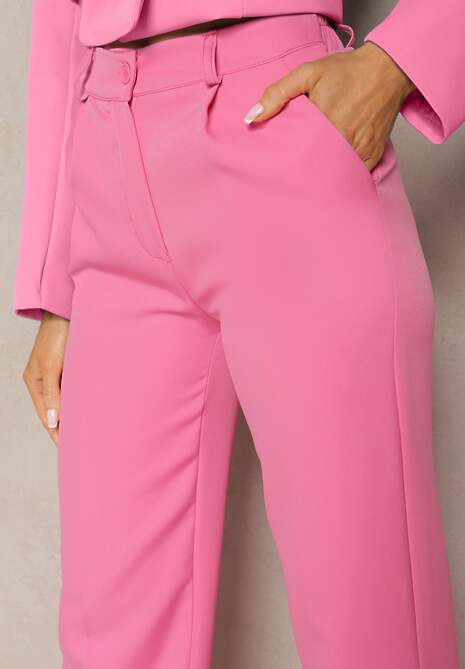 Różowe Spodnie Garniturowe z Lekko Rozszerzanymi Nogawkami Lienta