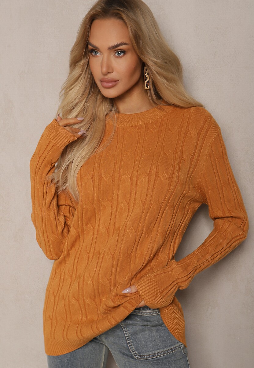 Ciemnozielony Sweter z Wiskozą Ozdobiony Tłoczeniem Savra