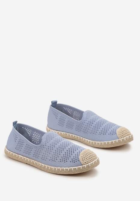 Niebieskie Ażurowe Espadryle Ozdobione Plecionką na Podeszwie i Nosku Tarniesa