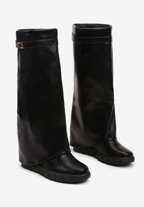 Czarne Kozaki z Klamerką i Wywiniętą Cholewką Elliandra