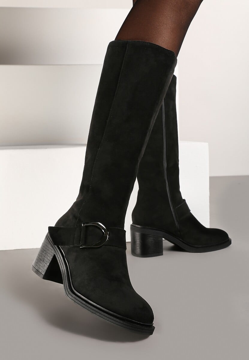 Brązowe Kozaki Vices na Słupku z Ozdobną Klamrą i Ociepleniem Moriti