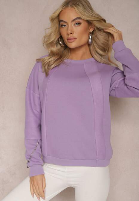Jasnofioletowa Bawełniana Bluza z Łańcuszkiem Eleutia