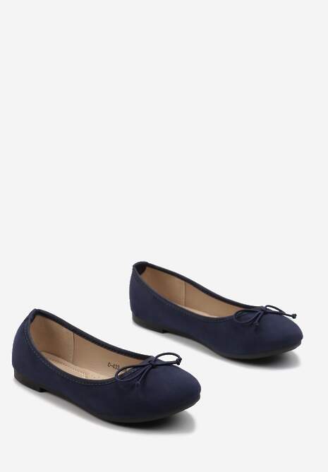 Granatowe Balerinki z Imitacji Zamszu i Ozdobną Kokardką Ammanne