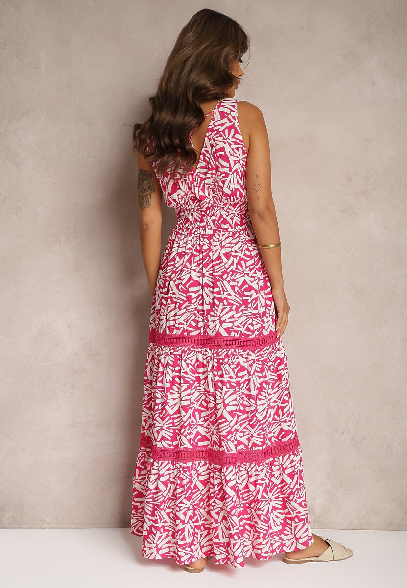 Fuksjowa Taliowana Sukienka z Bawełny na Ramiączkach z Gumką w Pasie Yalnena