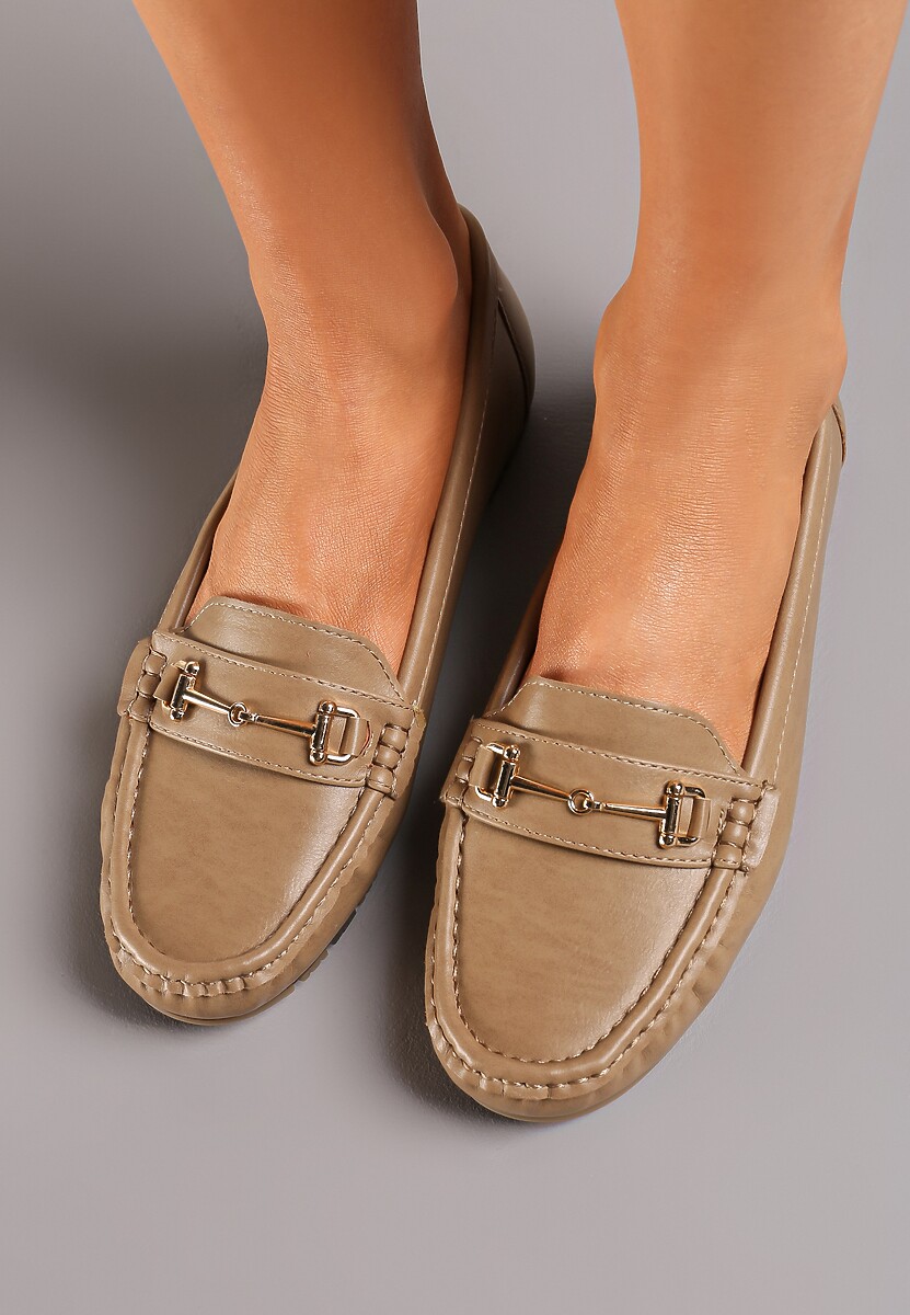 Ciemnobeżowe Mokasyny z Metaliczną Klamerką Heliantha
