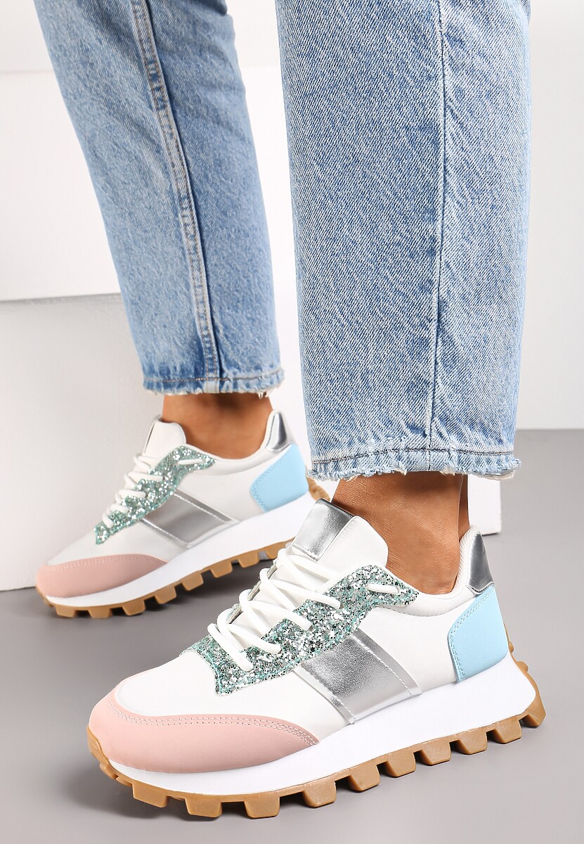 Różowe Sneakersy na Grubej Podeszwie z Protektorem Pikiria