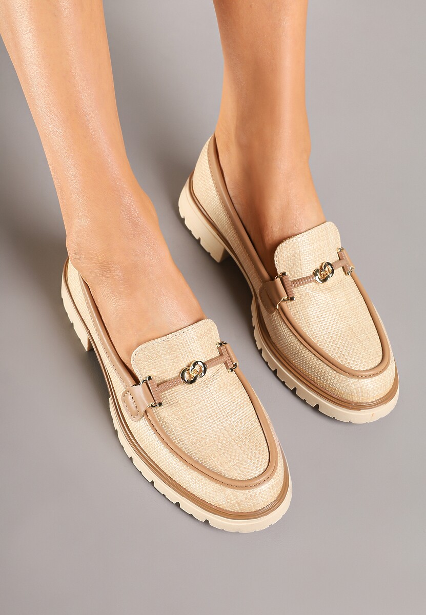Beżowo-Brązowe Mokasyny z Klamrą Morira