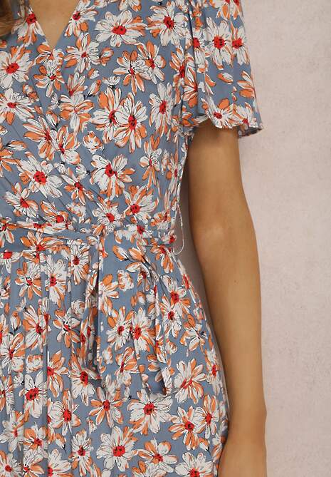 Niebiesko-Pomarańczowa Sukienka z Wiskozy Teofeneus