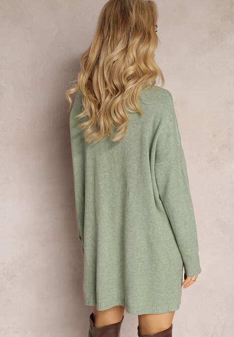 Jasnozielony Sweter z Golfem Oversize z Ozdobnym Splotem i Wiskozą Varela