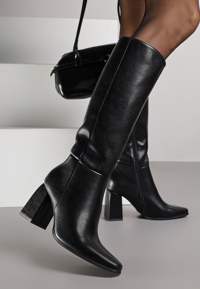 Czarne Skórzane Kozaki VICES do Kolana na Słupku w Eleganckim Stylu Reiandra