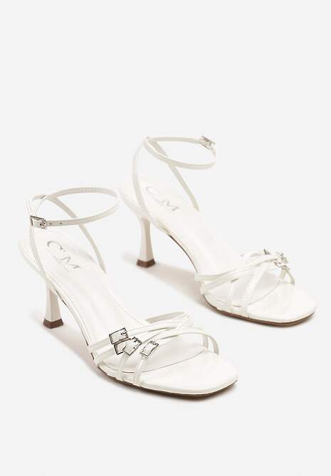 Białe Sandały z Cienkimi Paskami i Sprzączkami na Szpilce Galiven