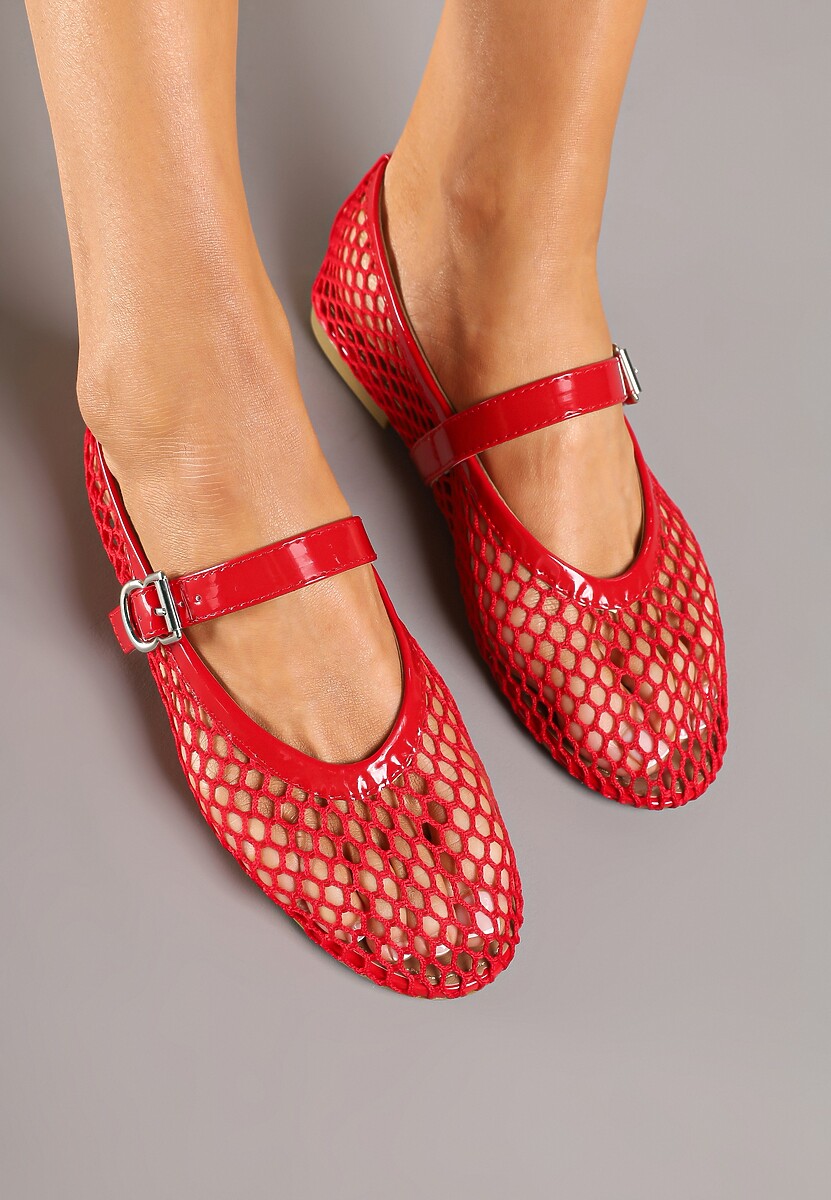 Czerwone Balerinki w Stylu Mary Jane z Siateczki Miltewi