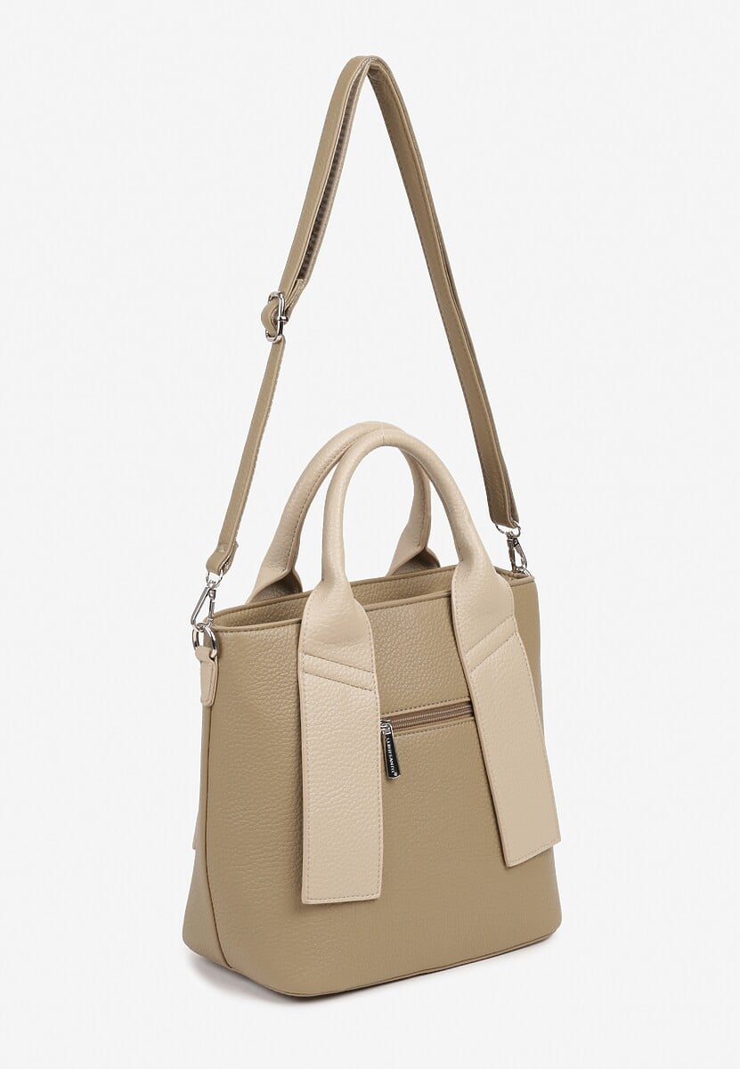 Ciemnobeżowa Torebka z Ozdobnymi Uchwytami i Regulowanym Paskiem Meraneth