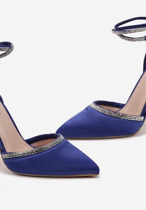 Granatowe Sandały na Szpilce z Błyszczącymi Cyrkoniami Raraino