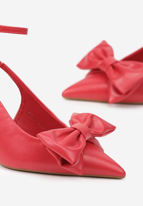 Czerwone Sandały Vices na Szpilce Slingback Ozdobione Kokardą Tilvanea