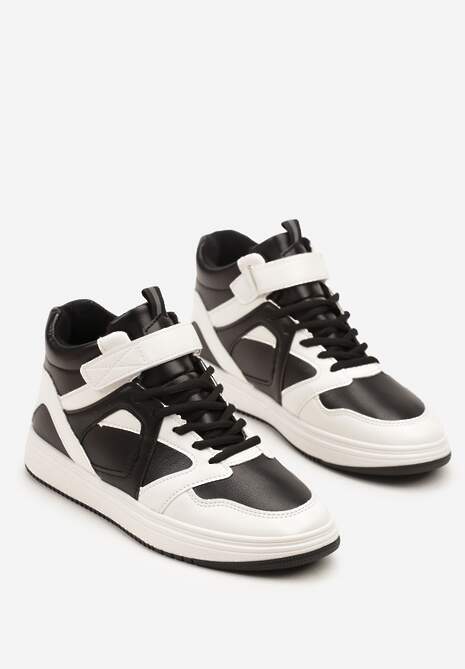 Czarno-Białe Sneakersy z Wysoką Cholewką Ylattia