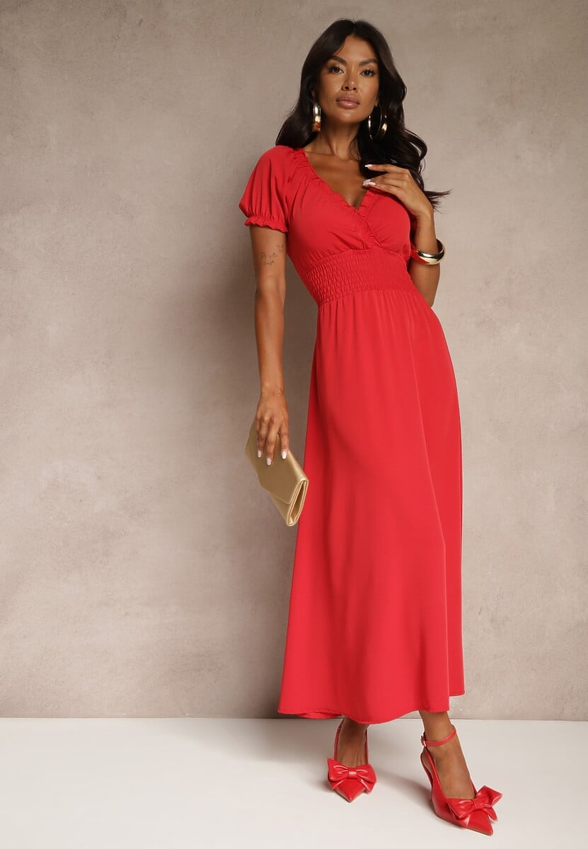 Czerwona Sukienka z Bufiastymi Rękawami Dolirrea