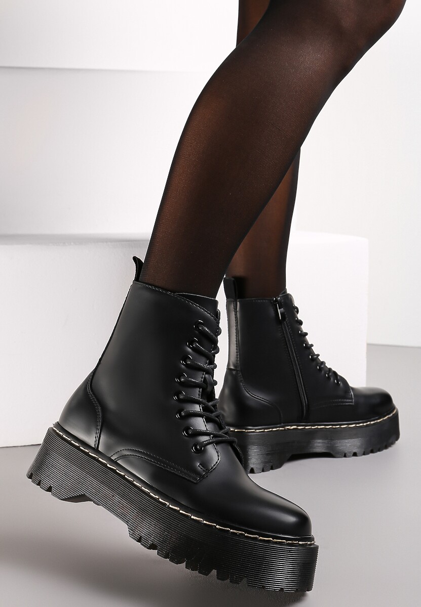 Bordowe Botki na Platformie w Stylu Workerów Marixana