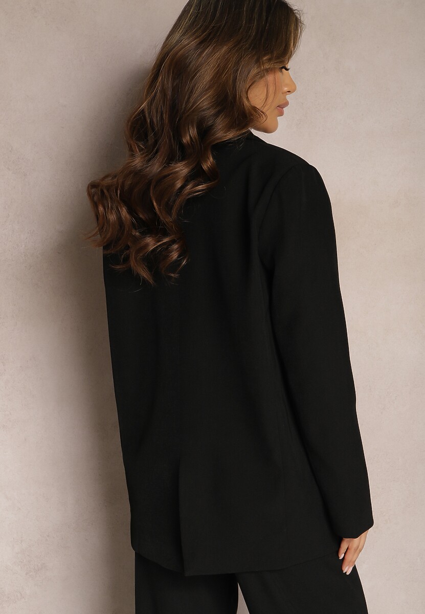 Czarna Jednorzędowa Marynarka o Pudełkowym Fasonie z Kieszeniami Stilvina