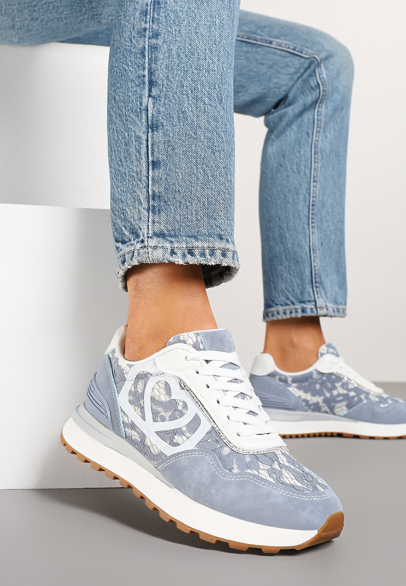 Niebieskie Sneakersy z Koronkowymi Zdobieniami Dallriva