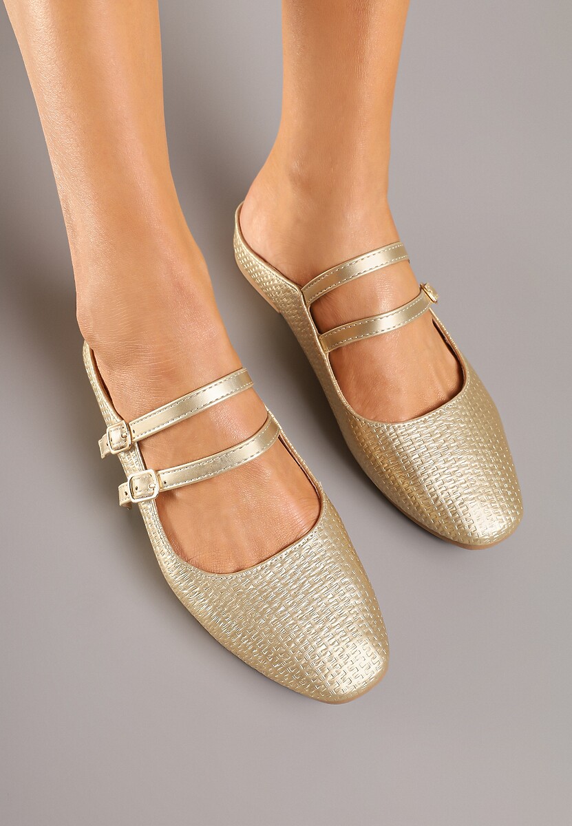 Złote Klapki Balerinki Ozdobione Paseczkami Davissae